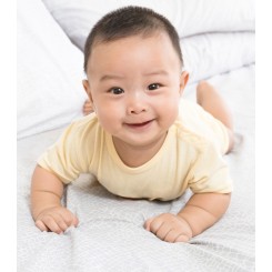 Rib Knit Yellow Short Sleeve Lap T-Shirt - 058B