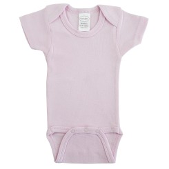 Rib Knit Pink Short Sleeve Onezie - 003B
