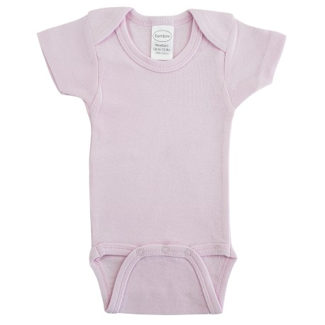Rib Knit Pink Short Sleeve Onezie - 003B